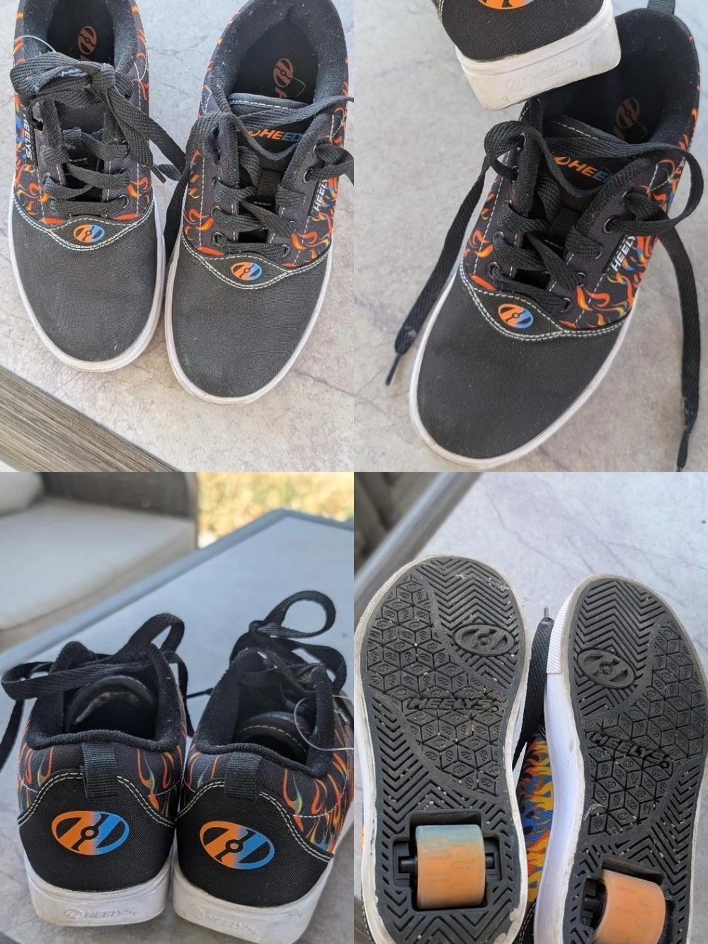 Boy's Heelys Black Sneakers with Orange Flame Accents